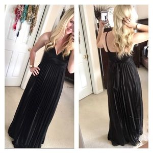 Black pleated floor length gown